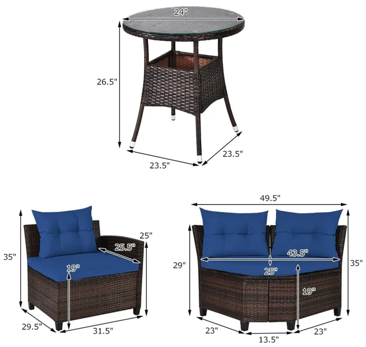 4 Pieces Outdoor Cushioned Rattan Furniture Set