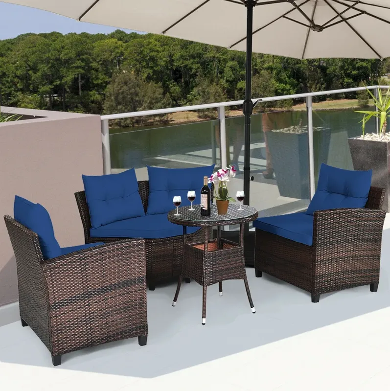 4 Pieces Outdoor Cushioned Rattan Furniture Set