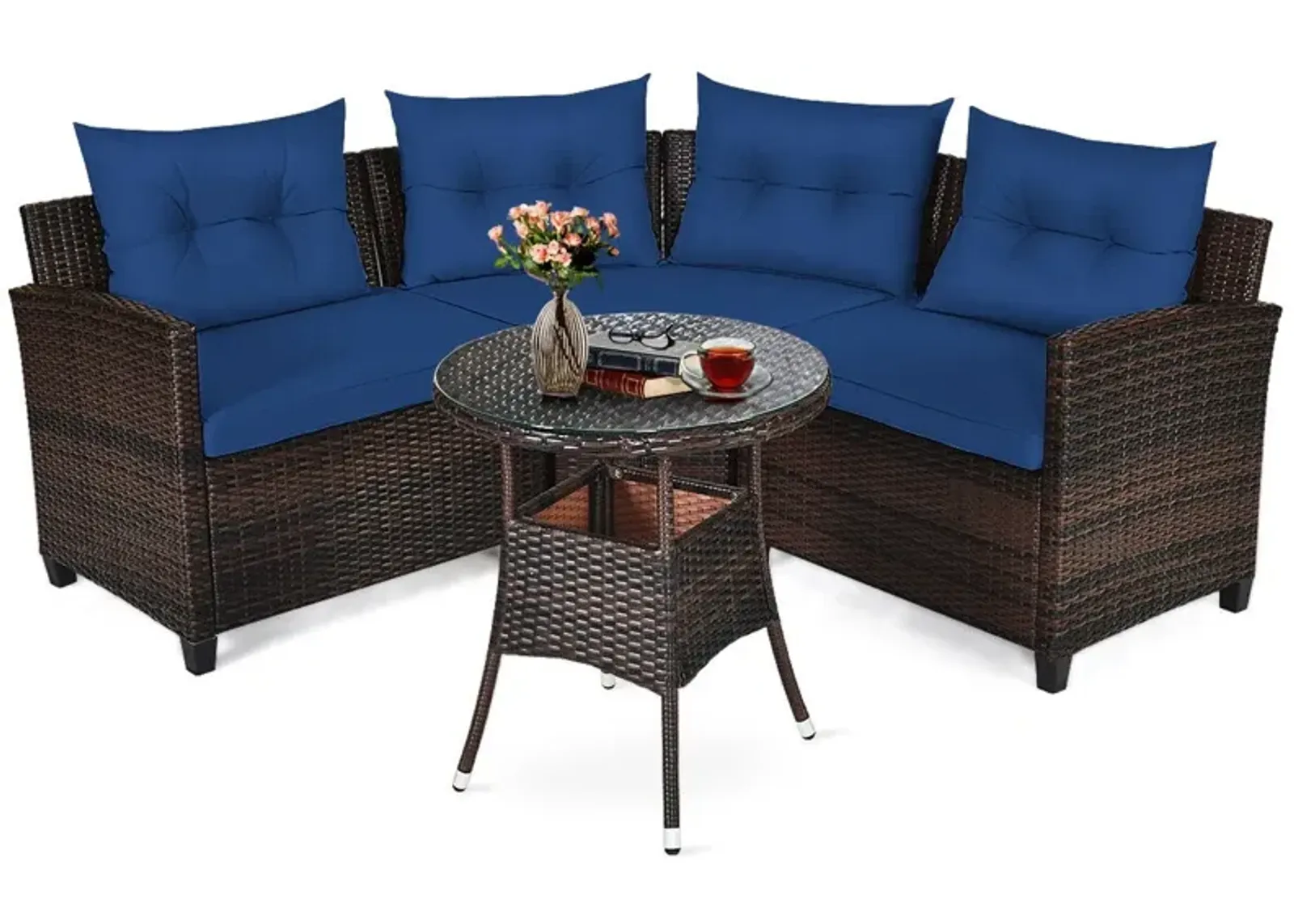 4 Pieces Outdoor Cushioned Rattan Furniture Set