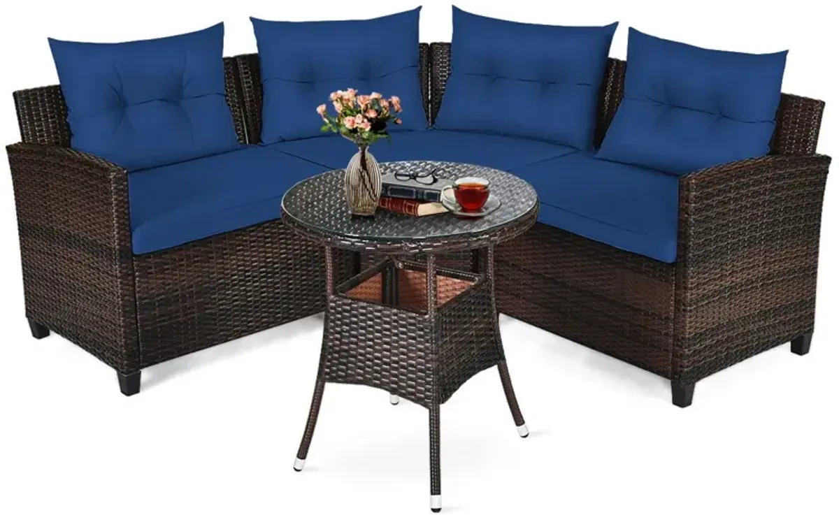 4 Pieces Outdoor Cushioned Rattan Furniture Set