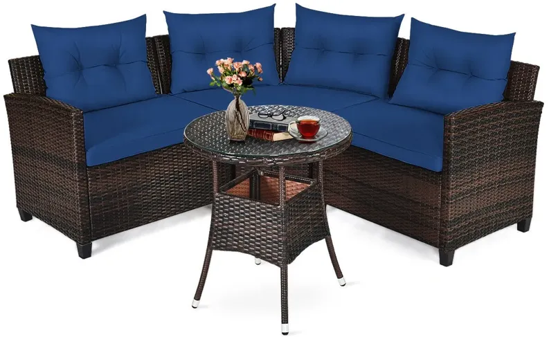 4 Pieces Outdoor Cushioned Rattan Furniture Set