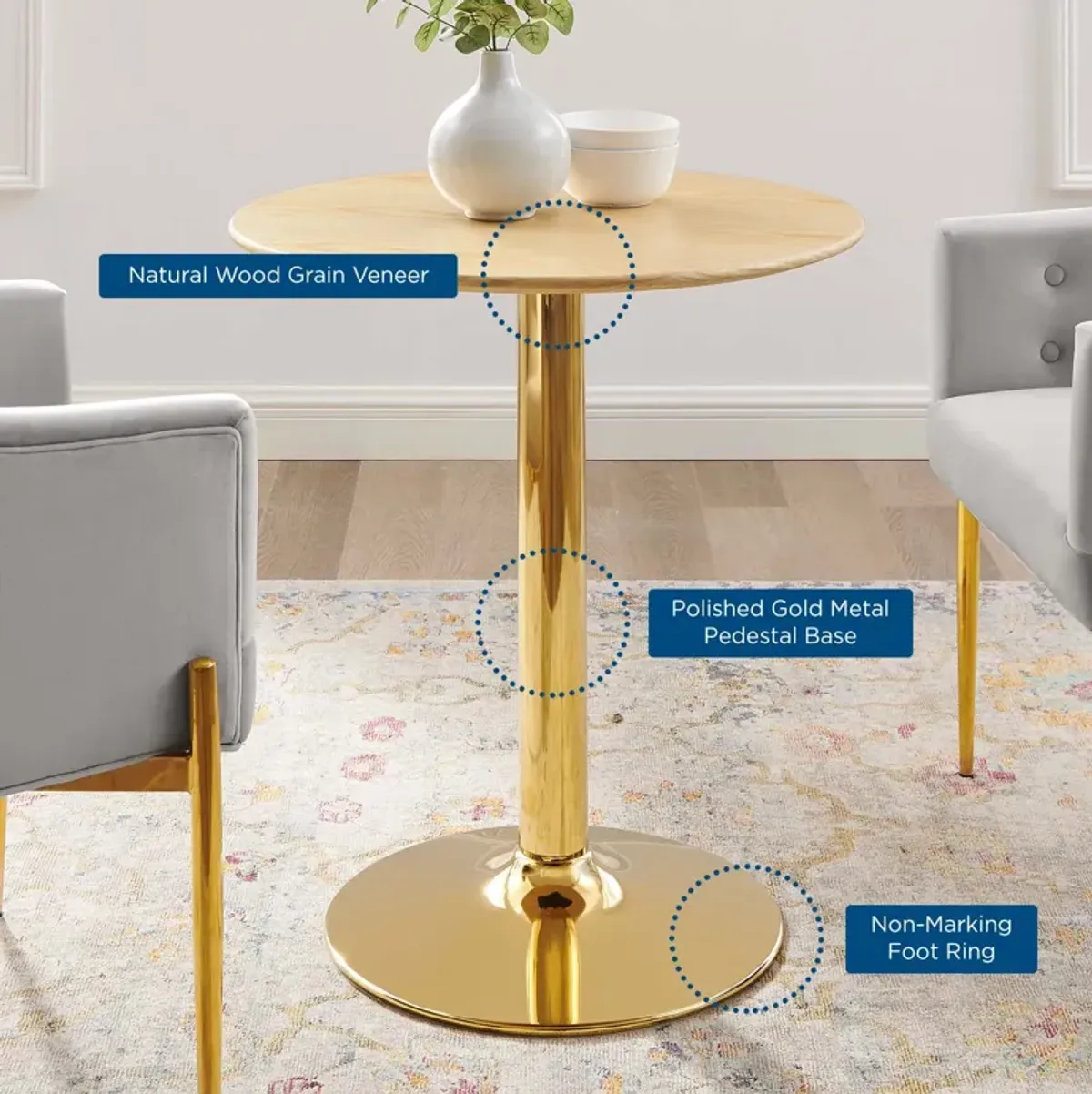 Modway - Verne 28" Dining Table Gold Natural