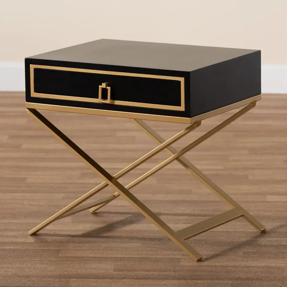 Baxton Studio Lilibet Modern Glam and Luxe Black Finished and Gold Metal 1-Drawer End Table