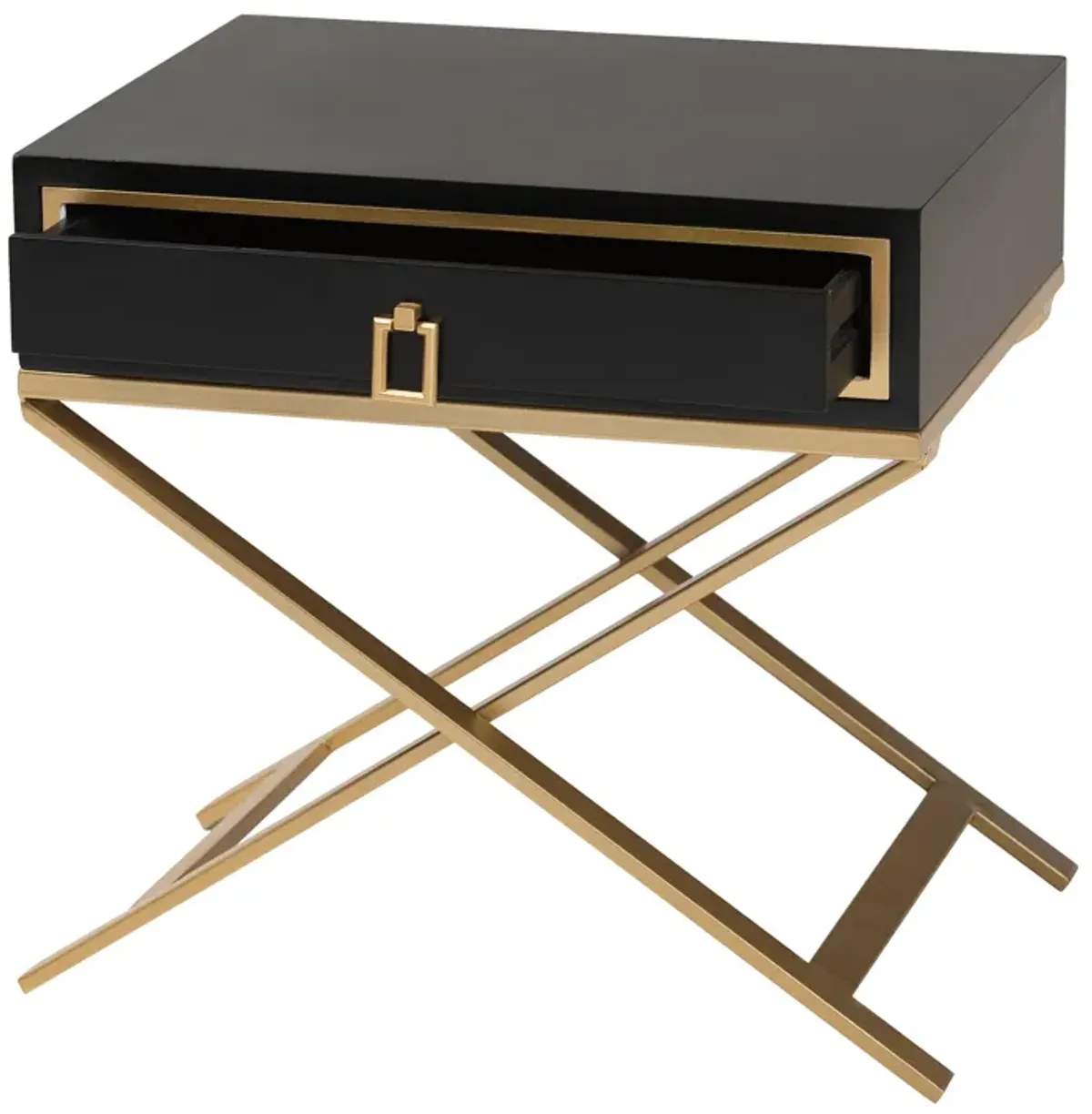 Baxton Studio Lilibet Modern Glam and Luxe Black Finished and Gold Metal 1-Drawer End Table