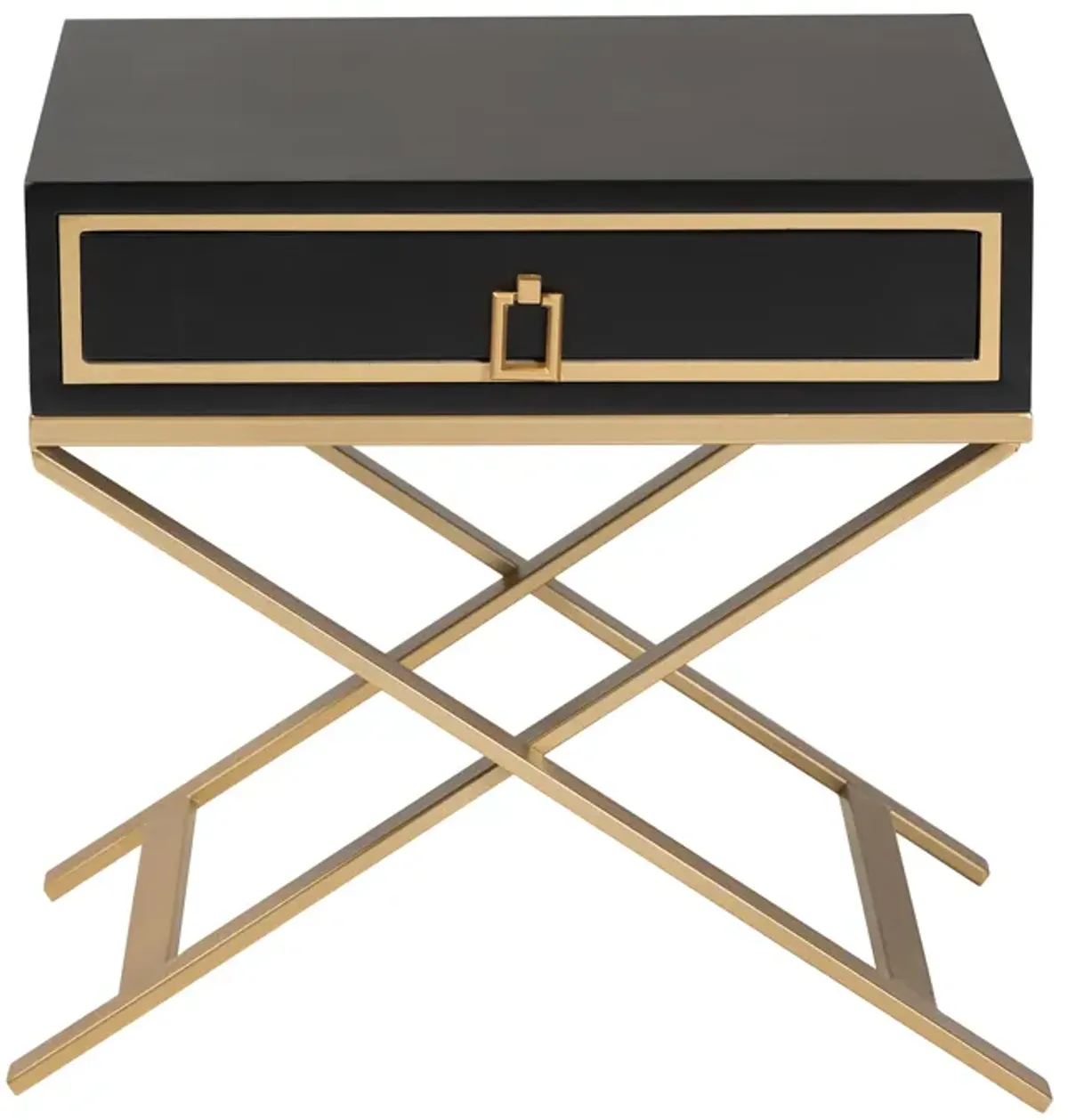 Baxton Studio Lilibet Modern Glam and Luxe Black Finished and Gold Metal 1-Drawer End Table