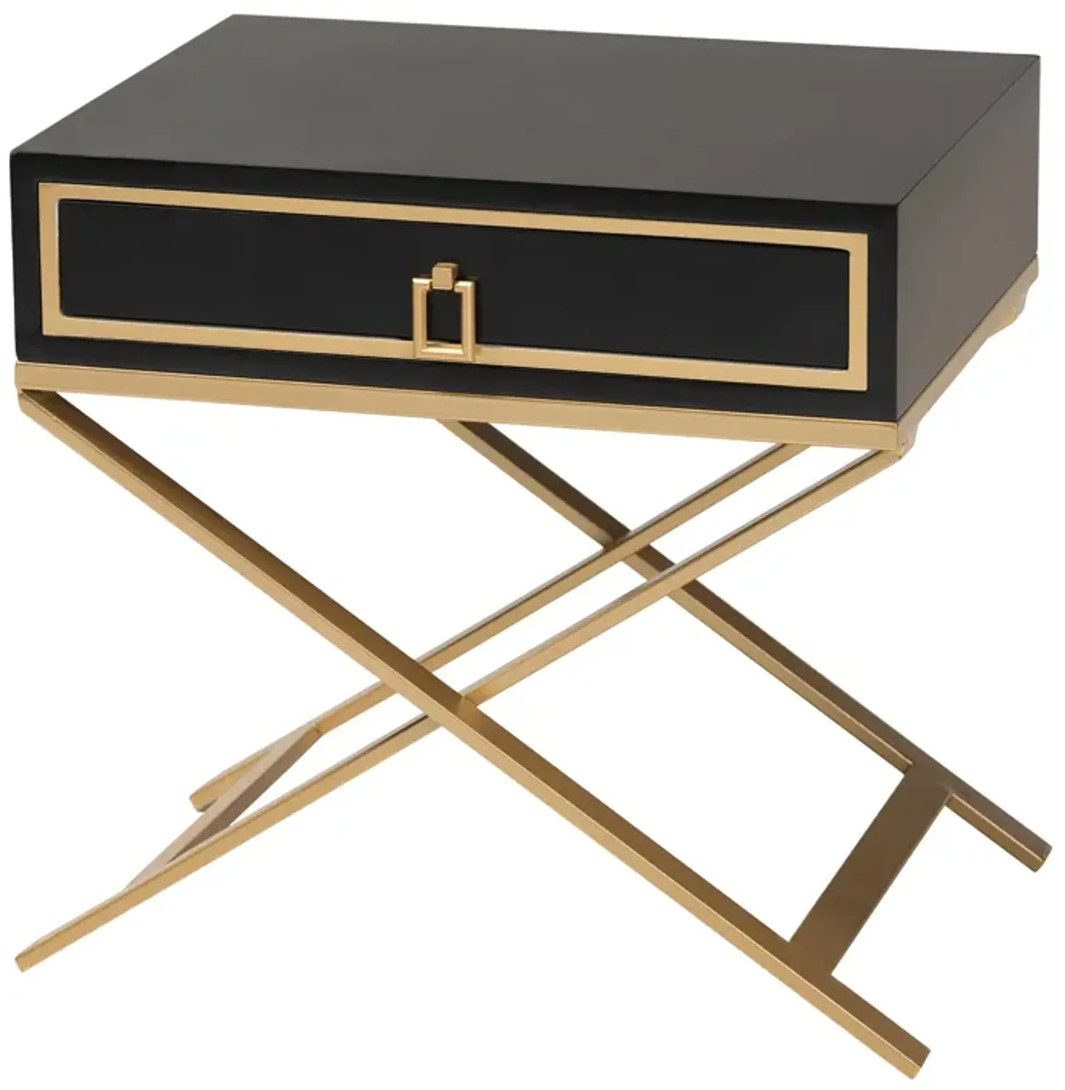 Baxton Studio Lilibet Modern Glam and Luxe Black Finished and Gold Metal 1-Drawer End Table