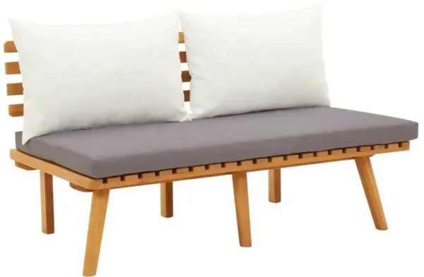 Roma Outdoor Bench, Dark Gray and White, 45 Inch Brown Acacia Wood - Benzara