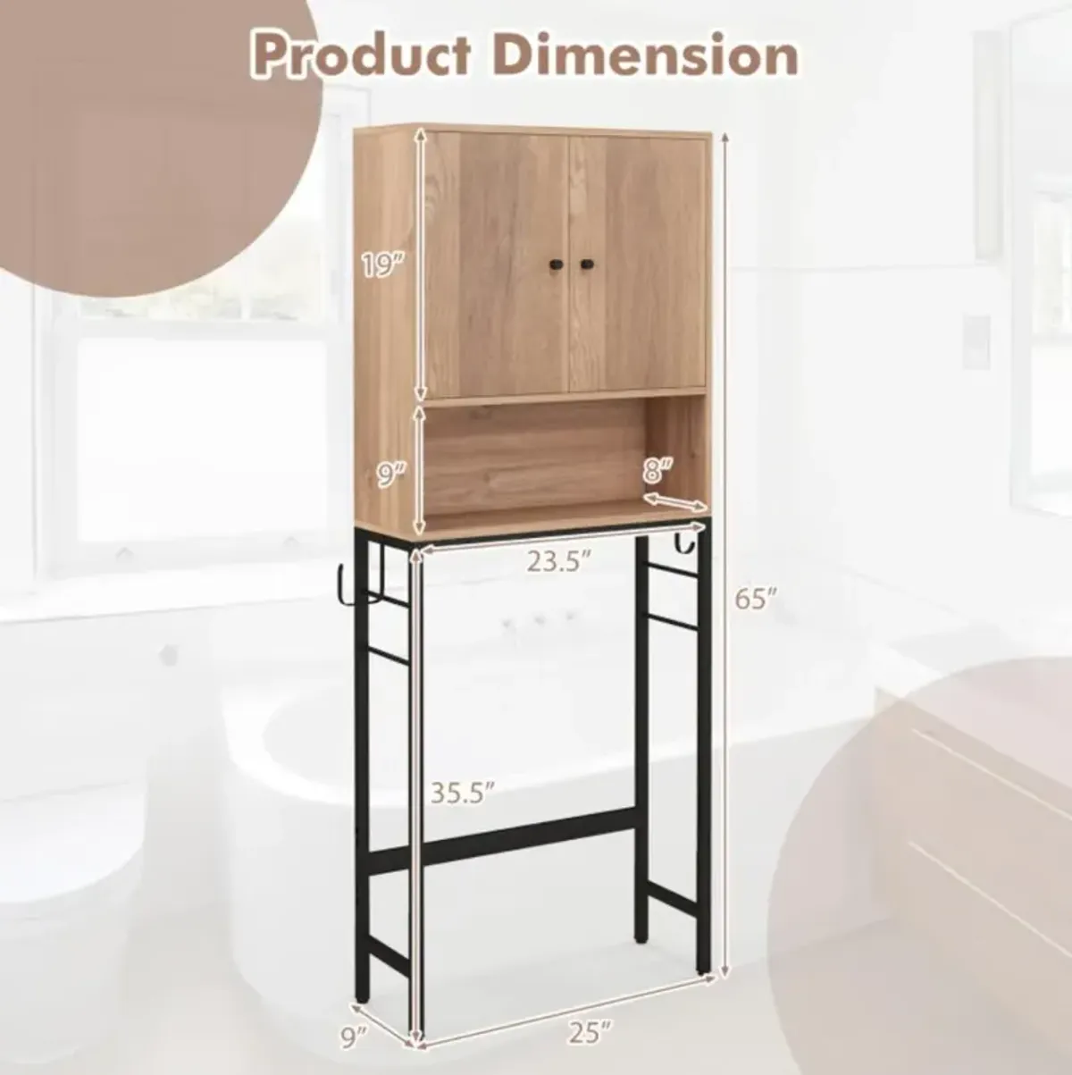 Hivvago Over The Toilet Storage Cabinet with 2 Doors and Adjustable Shelf