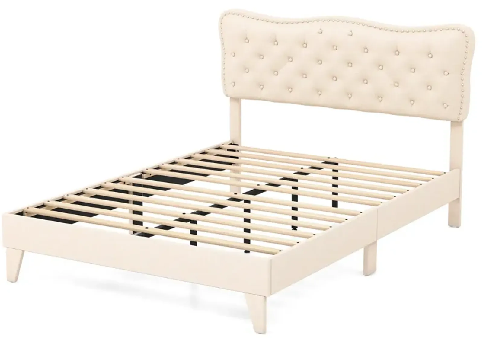 Bed Frame with Nail Headboard and Wooden Slats