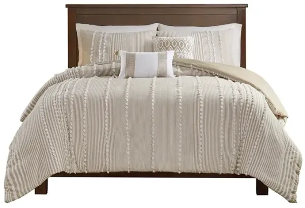 Gracie Mills Randall 3-Piece Chic Farmhouse Chenille Stripe Cotton Duvet Cover Set