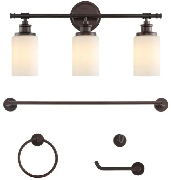 Egan 23.25" 3-Light Classic Cottage Vanity Light with Frosted Glass Shades and Bathroom Hardware Accessory 5-Piece Set