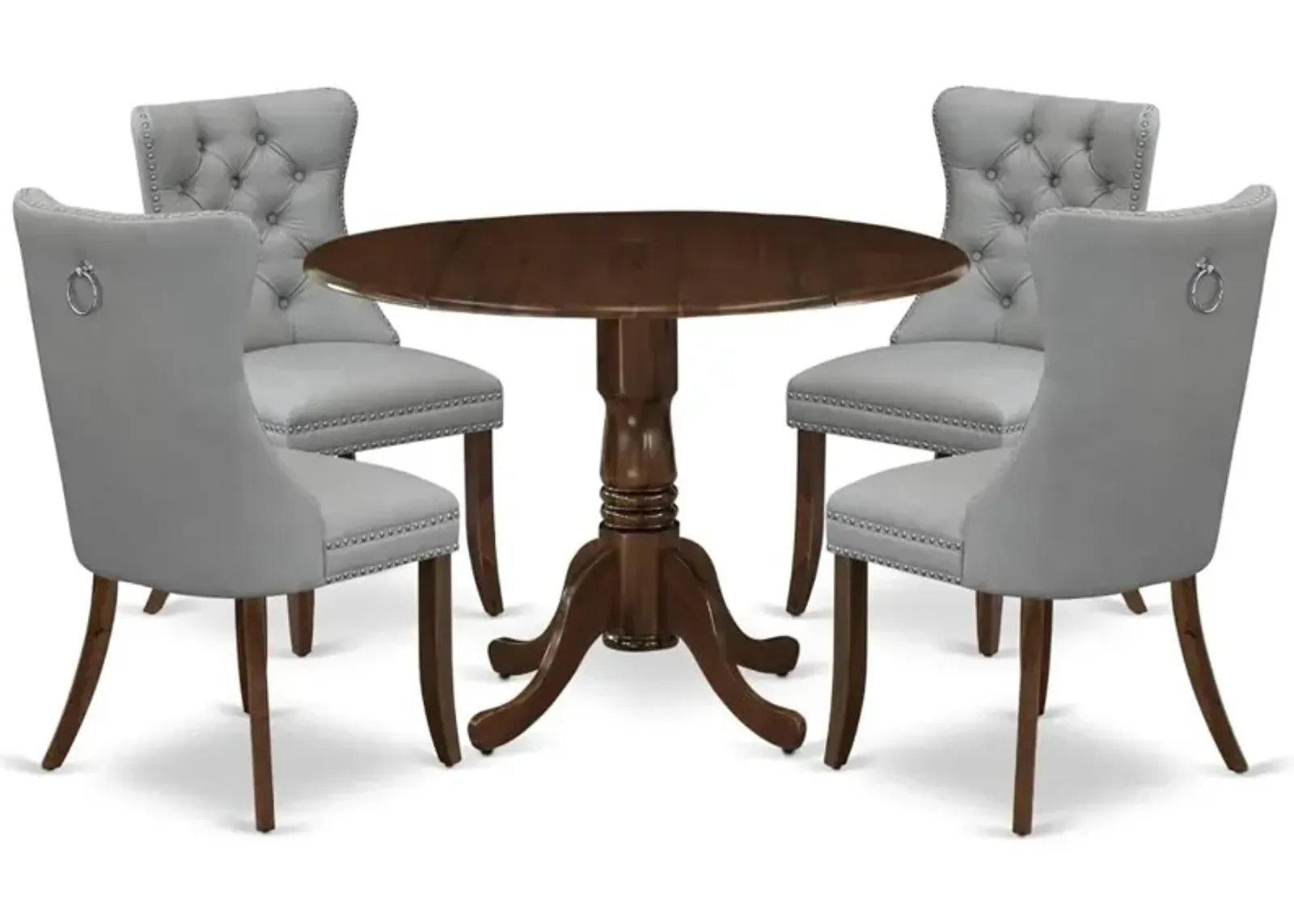 5 Piece Modern Dining Table Set Consists of a Round Kitchen Table with Dropleaf