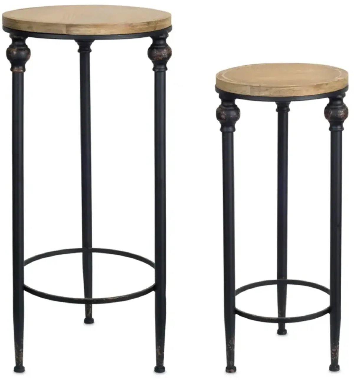 Round Wood And Metal Plant Stand Table - (Set of 2)