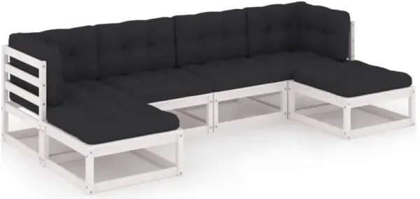 vidaXL 6 Piece Garden Lounge Set with Cushions White Solid Pinewood