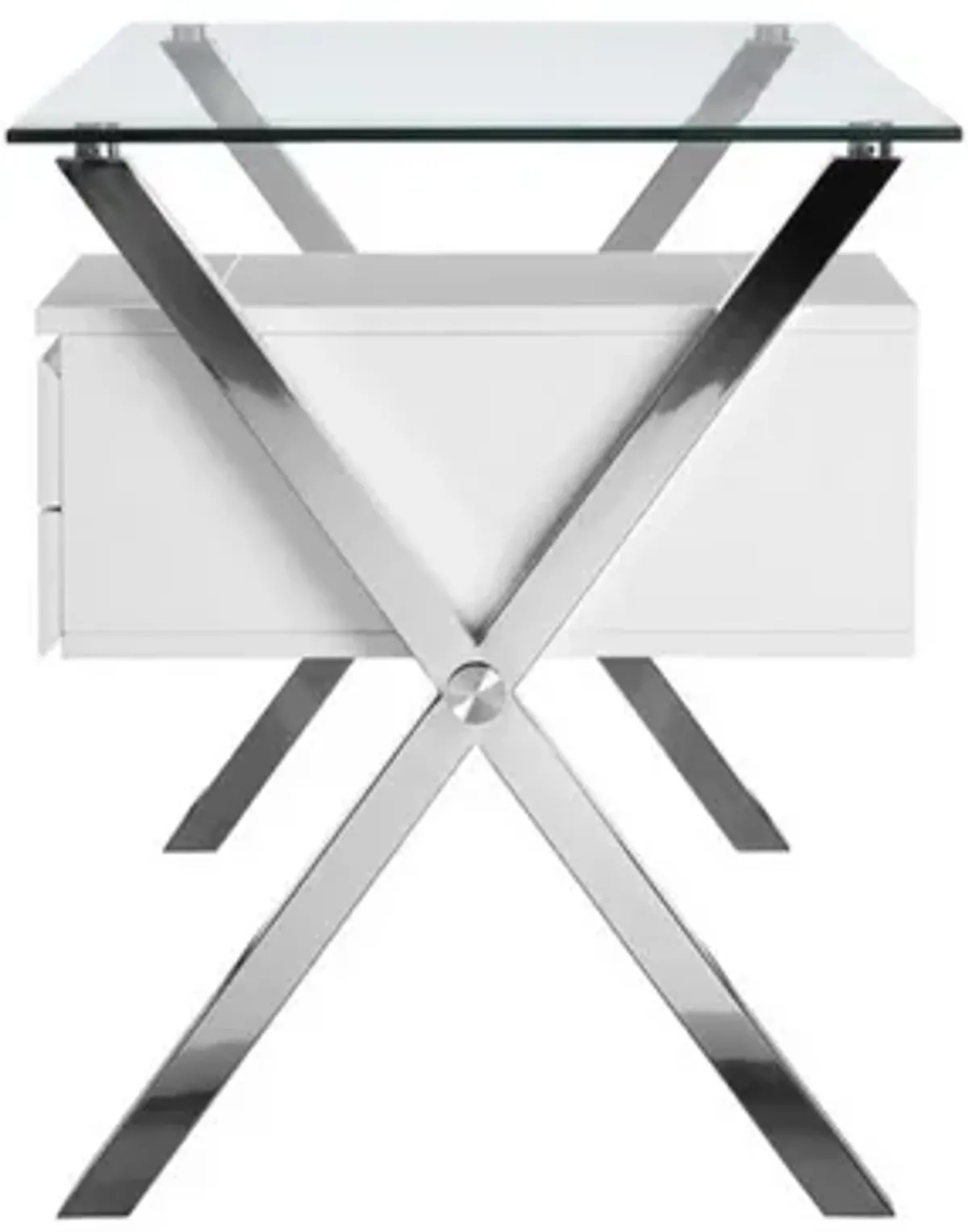 Tia 51 Inch Small Office Desk, Glass Tempered Top, 2 Drawers, White Finish - Benzara