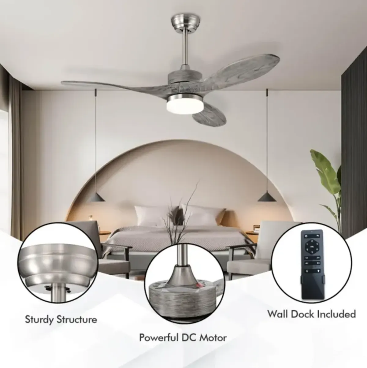 Hivvago 48 Inch Wood Ceiling Fan with LED Lights and 6 Speed Levels