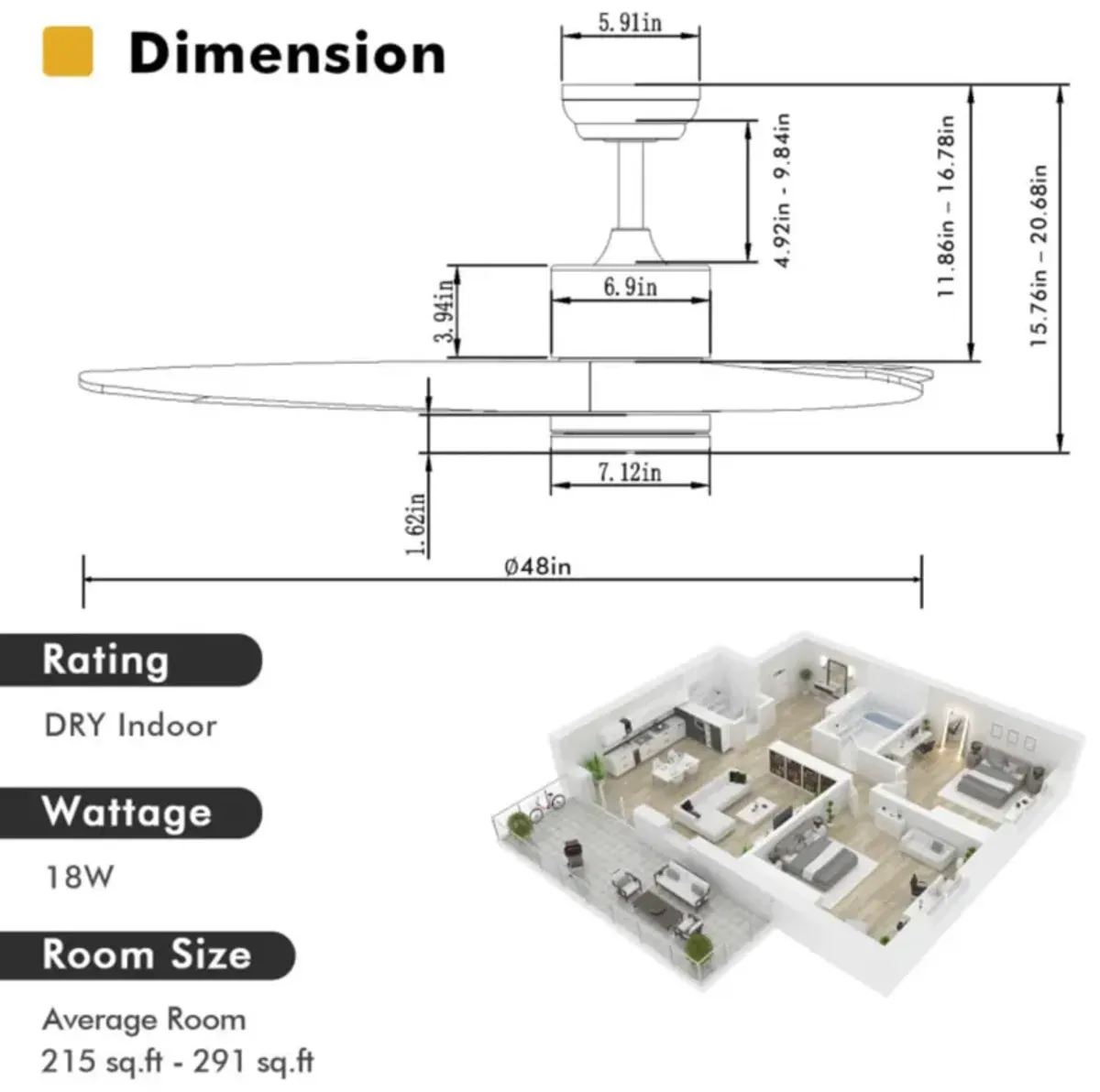 Hivvago 48 Inch Wood Ceiling Fan with LED Lights and 6 Speed Levels