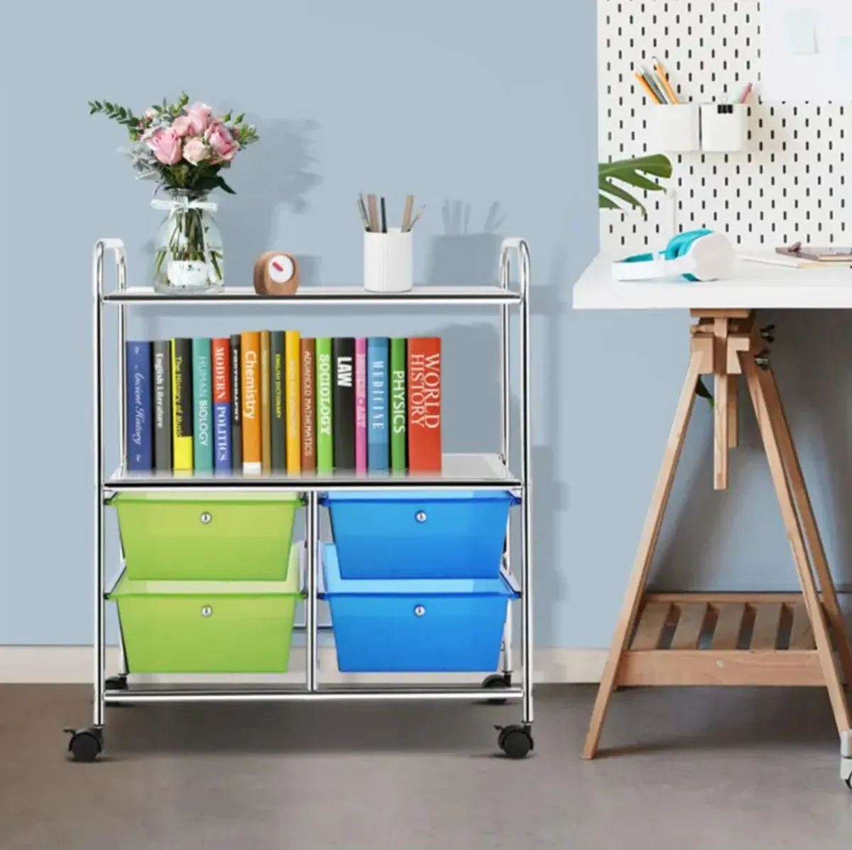 Hivvago 4 Drawers Shelves Rolling Storage Cart Rack