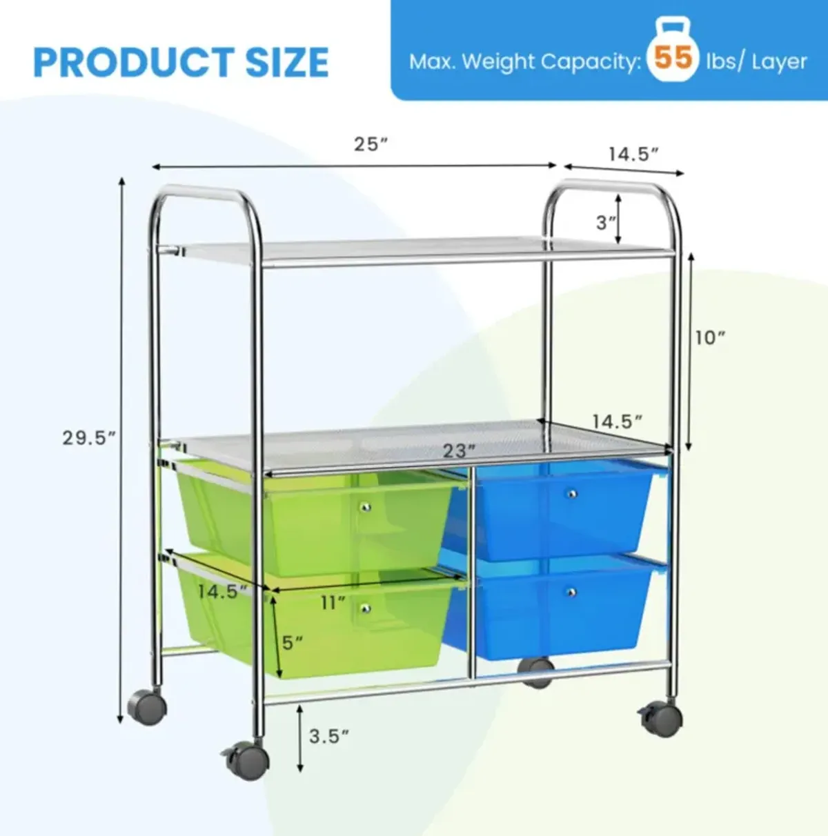 Hivvago 4 Drawers Shelves Rolling Storage Cart Rack