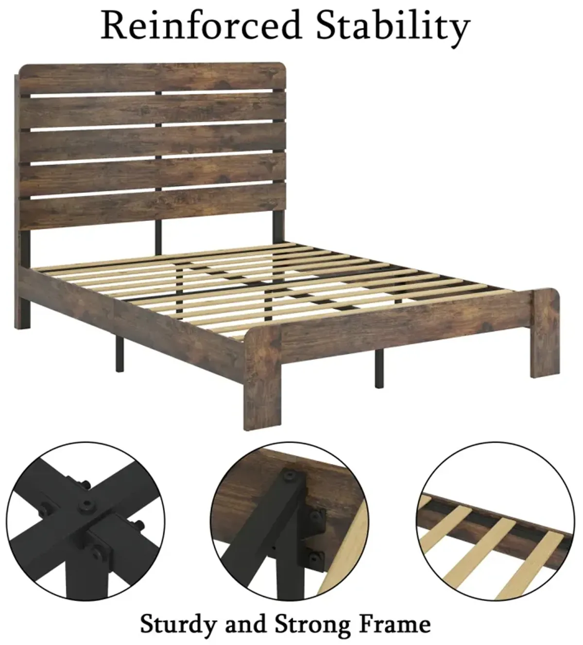 Queen Size Wood Platform Bed Frame with Storage in Dark Brown