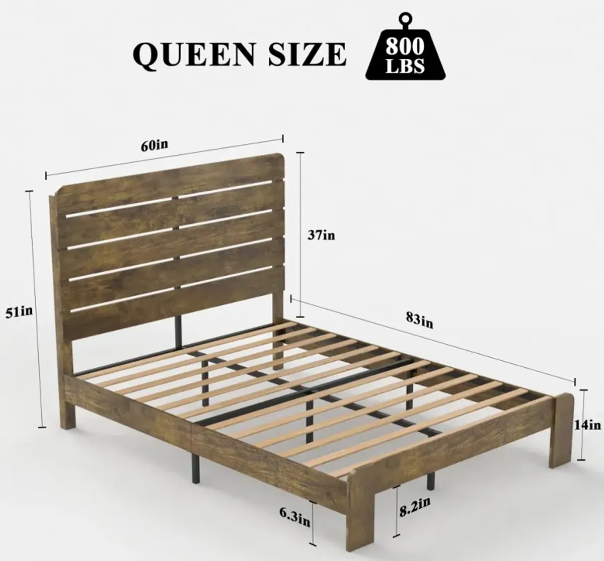 Queen Size Wood Platform Bed Frame with Storage in Dark Brown