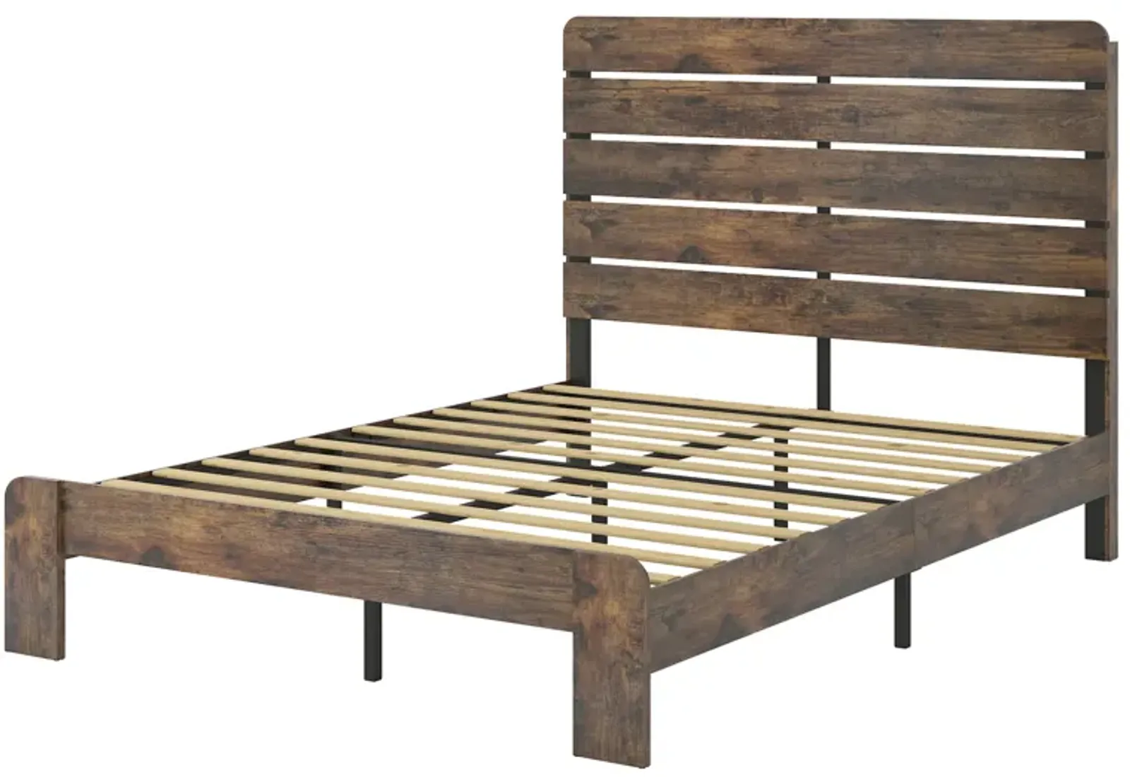 Queen Size Wood Platform Bed Frame with Storage in Dark Brown