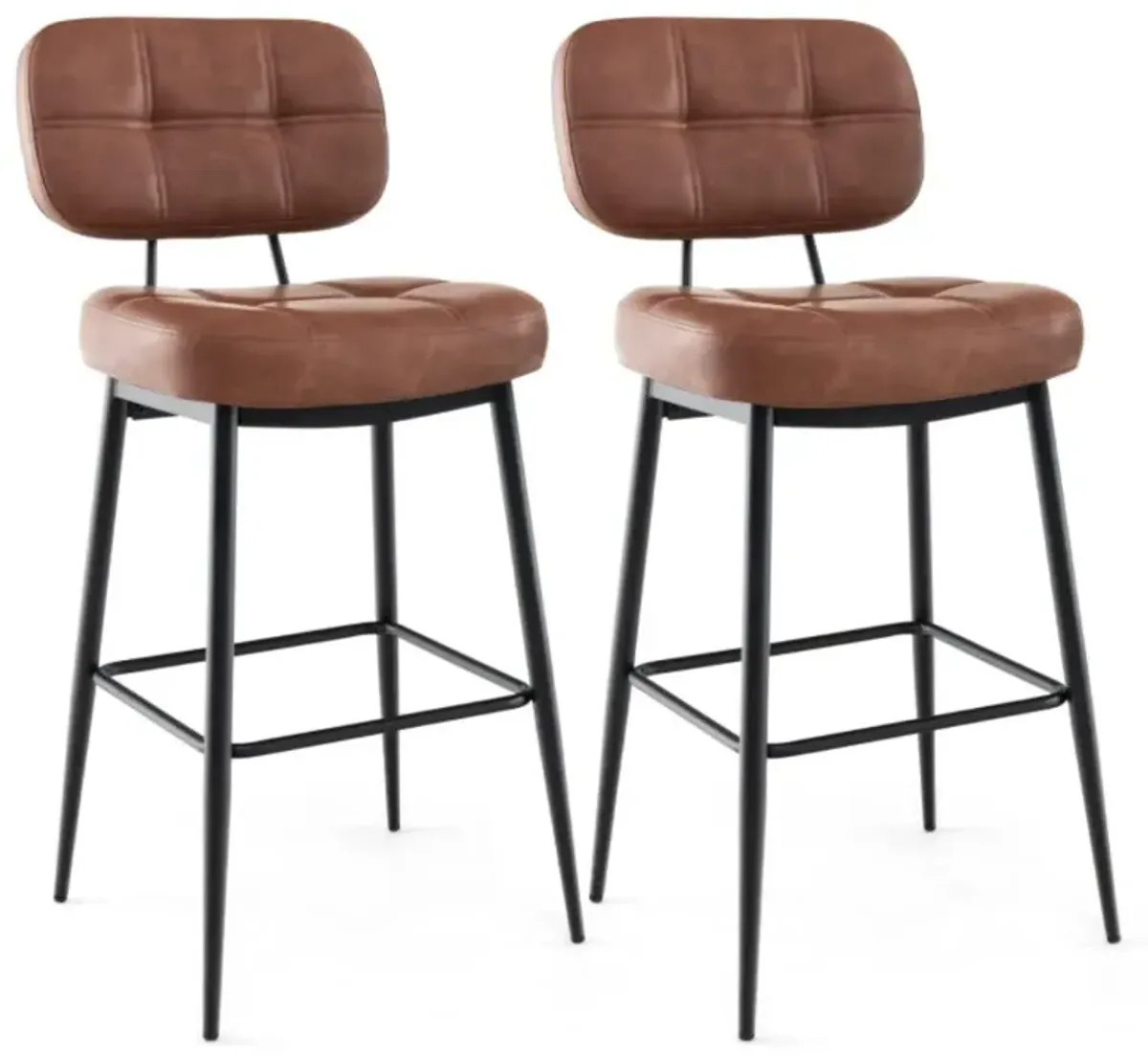 Hivvago Set of 2 Bar Stools with Padded Seat and Footrest for Kitchen Island-Brown and Black