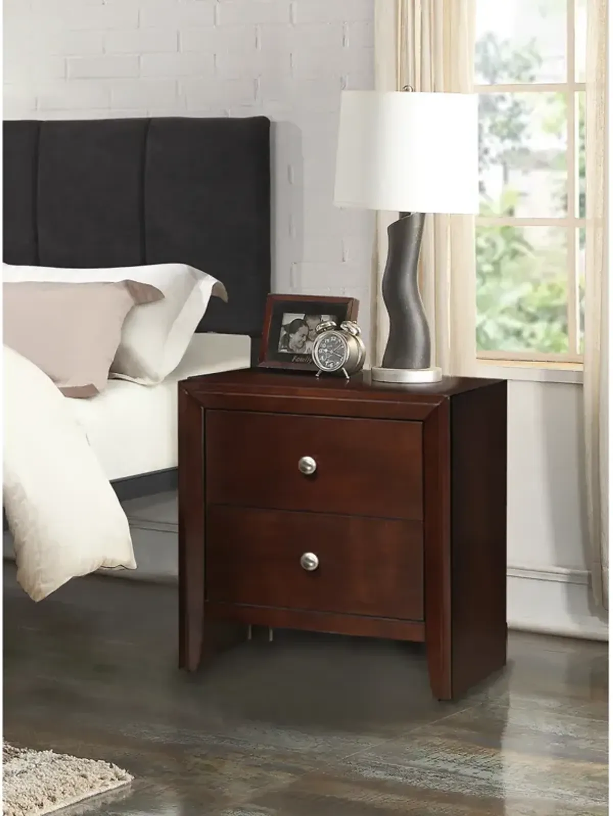 Kali Wooden 2-Drawer Brown Nightstand