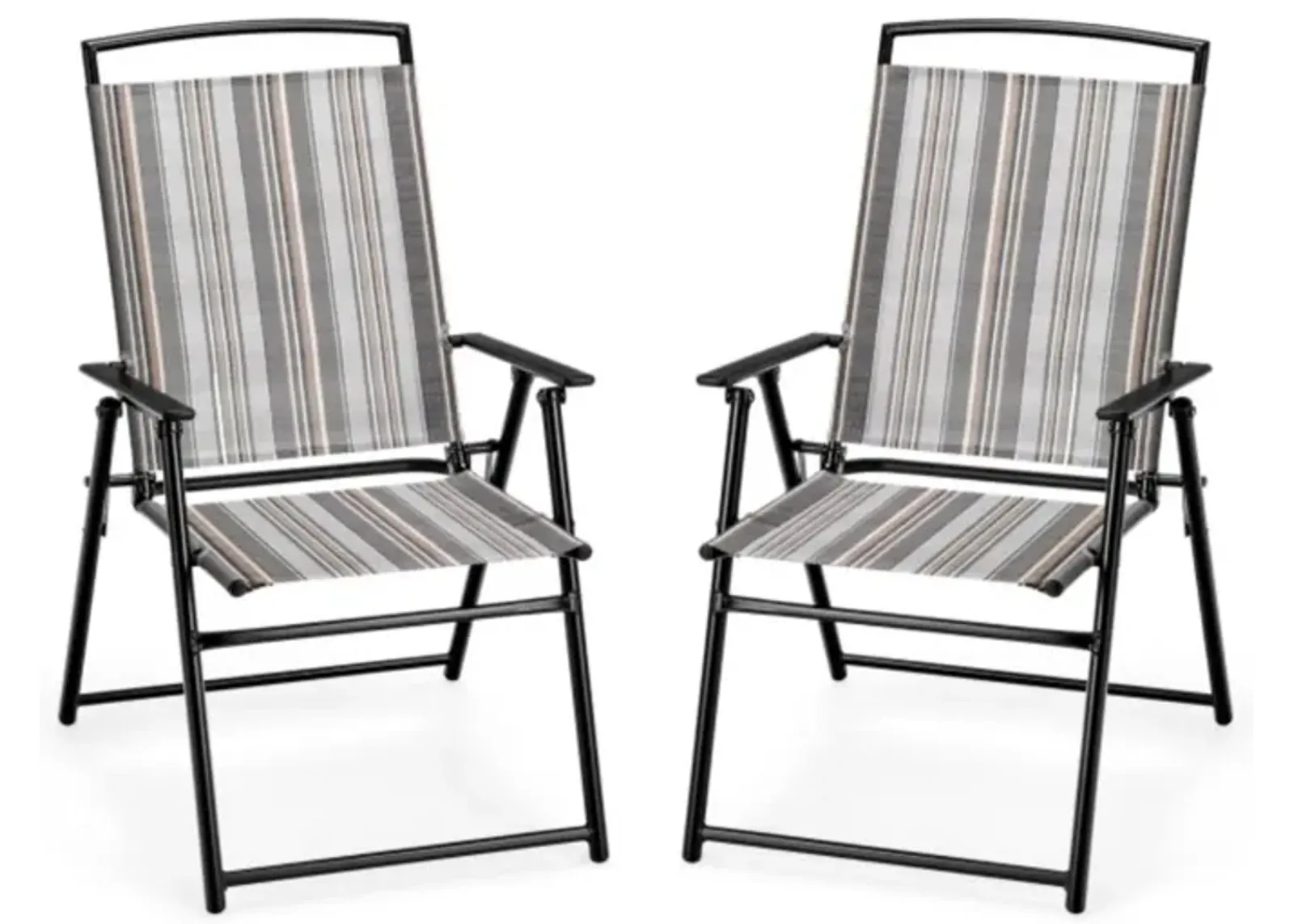 Hivvago Set of 2 Patio Folding Sling Chairs Space-saving Dining Chair-Gray