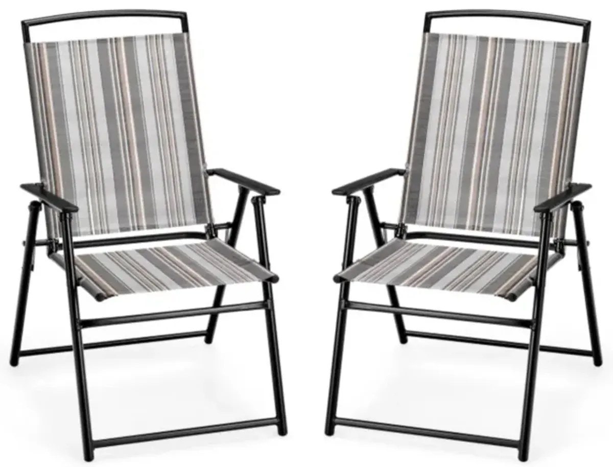 Hivvago Set of 2 Patio Folding Sling Chairs Space-saving Dining Chair-Gray