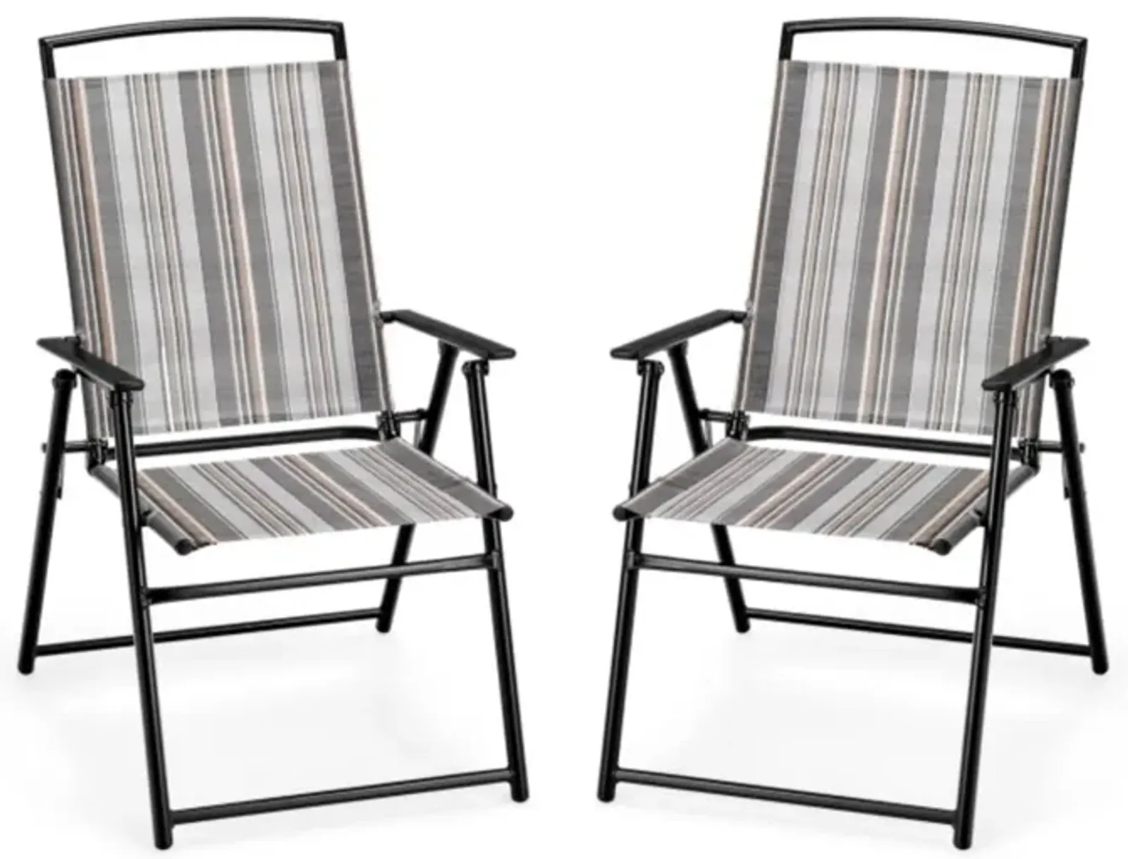 Hivvago Set of 2 Patio Folding Sling Chairs Space-saving Dining Chair-Gray