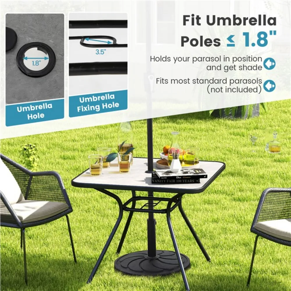 32" x 32" Heavy-Duty Outdoor Dining Table with Umbrella Hole for 4 Persons-Grey