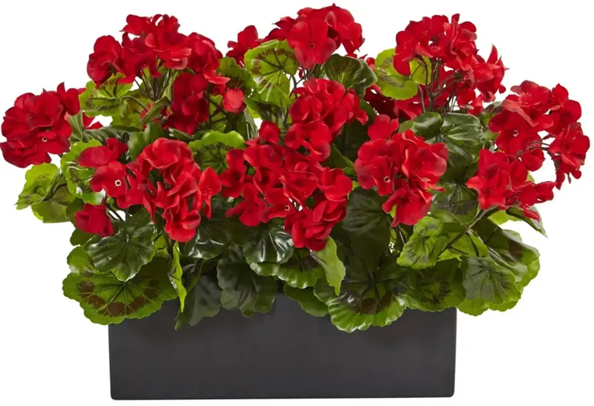 Nearly Natural 13-in Geranium in Planter UV Resistant (Indoor/Outdoor) Red