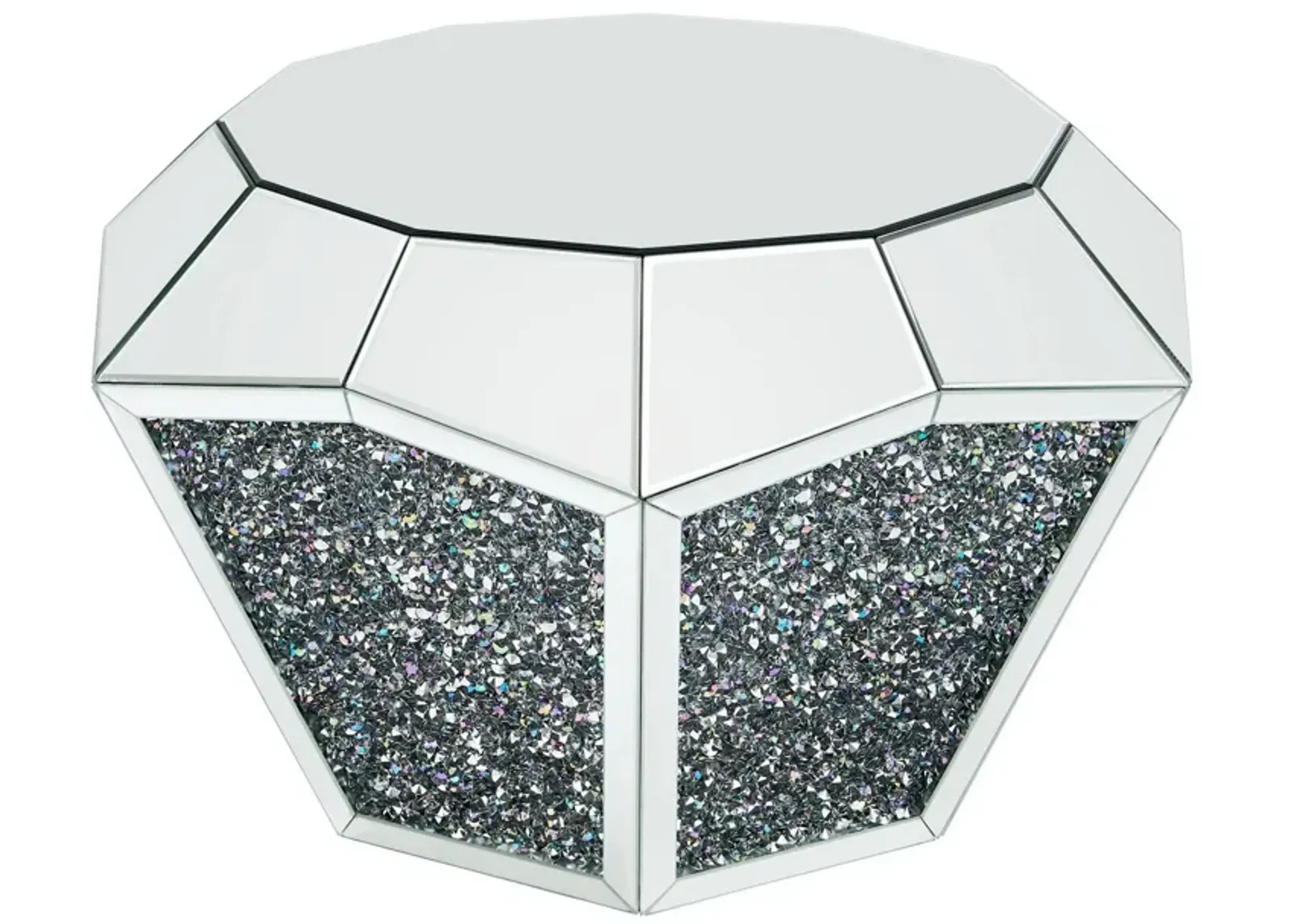 Mirror Octagonal Shape Coffee Table with Faux Diamond Inlays, Silver-Benzara