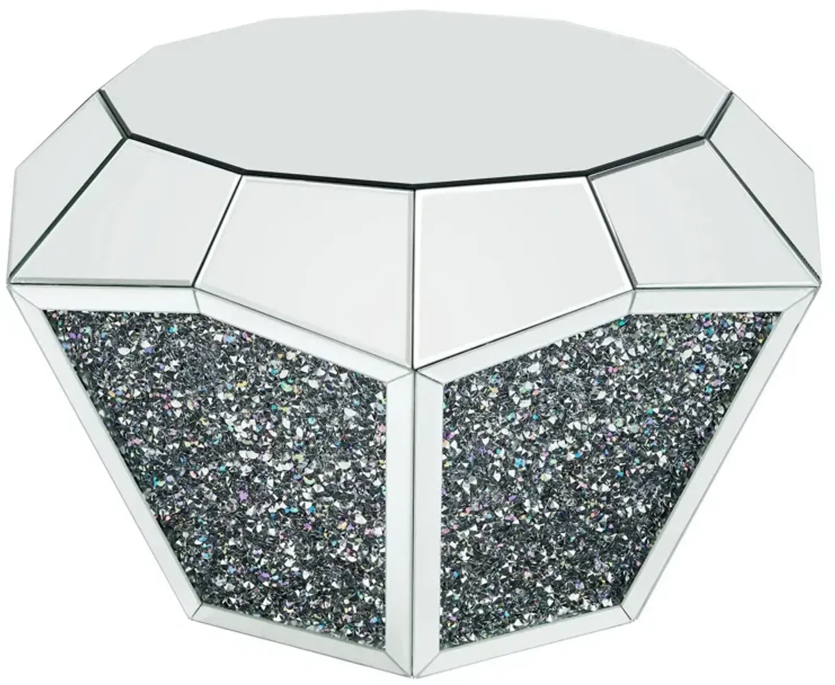 Mirror Octagonal Shape Coffee Table with Faux Diamond Inlays, Silver-Benzara