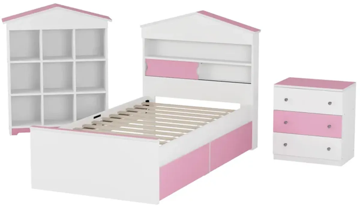 Merax 3-Pieces Bedroom Bed Nightstand and Stroage Rack Sets