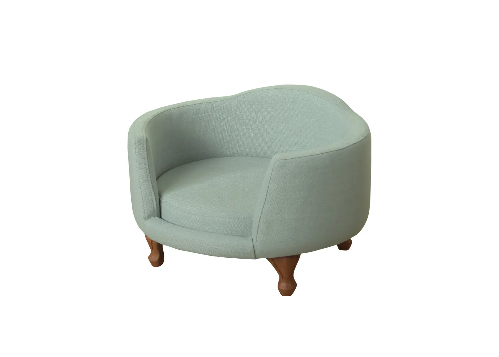 Curved Design Wooden Pet Love Seat With Fabric Upholstery, Light Blue and Brown - Benzara