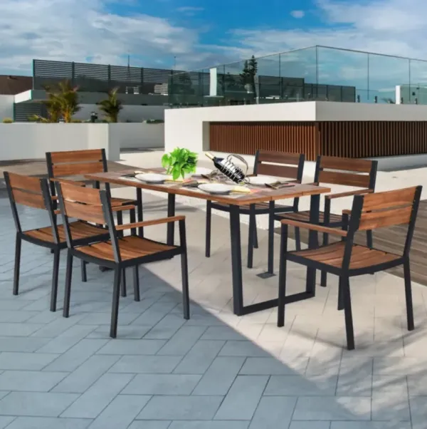 Hivvago Patented 7 Pieces Patented Outdoor Patio Dining Table Set with Hole