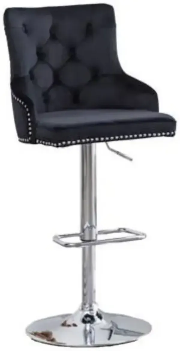 Tufted Velvet Upholstered Adjustable Bar Stool in Black, Set of 2, Black