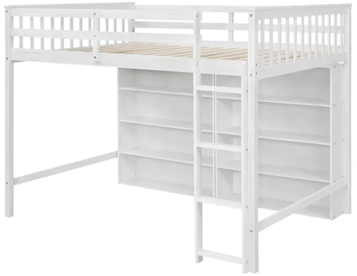 Merax Loft Bed with 8 Open Storage Shelves and Ladder