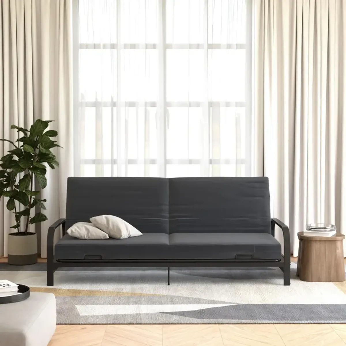 Millie Convertible Metal Frame Futon Sofa with Coil Mattress with Multiple Positions for Seating and Sleeping