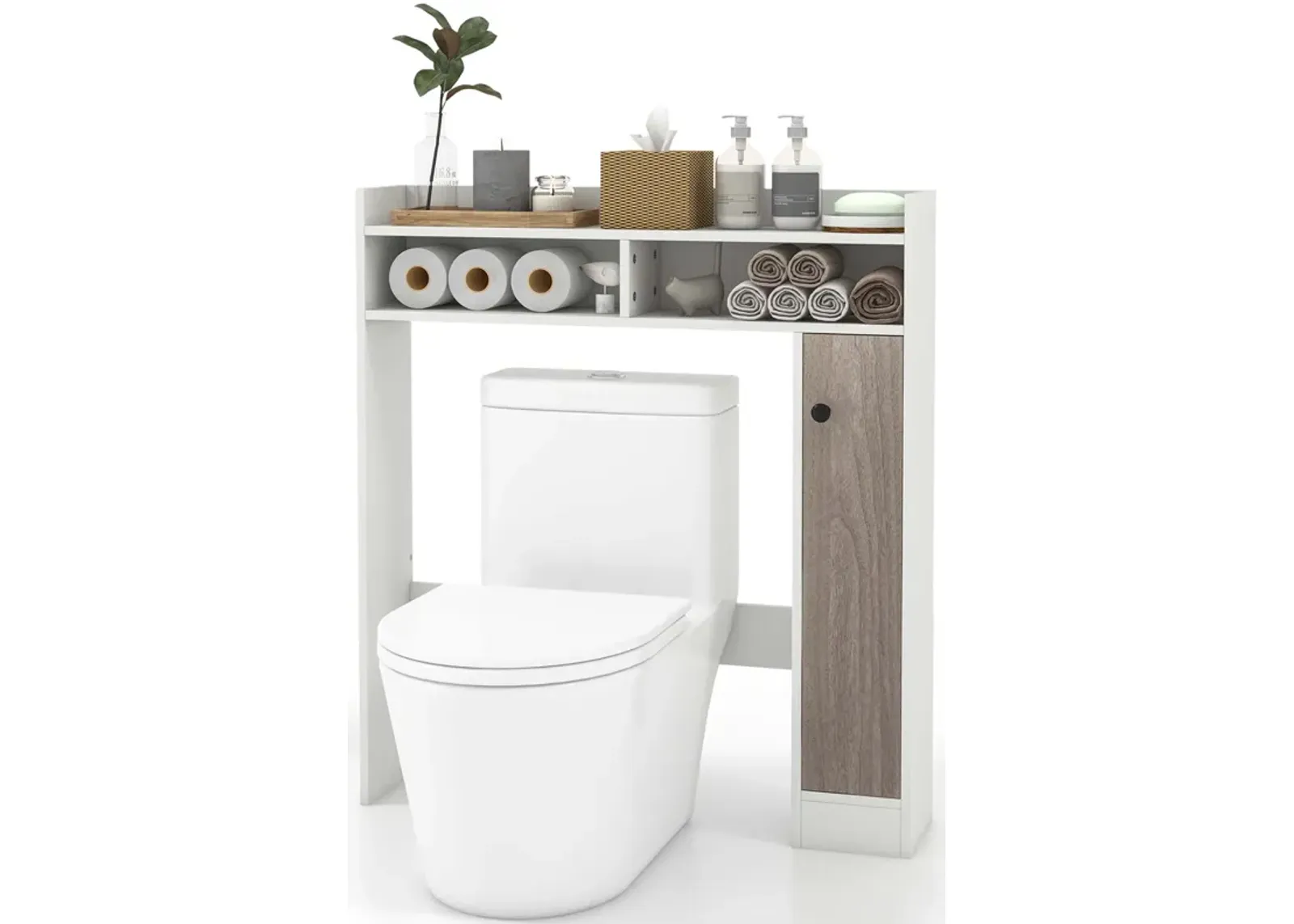 Costway Over the Toilet Bathroom Cabinet Floor Storage Organizer with Adjustable Shelves White