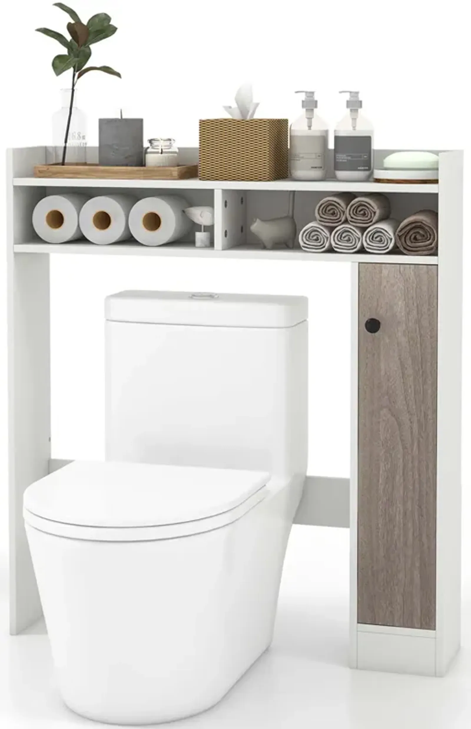 Costway Over the Toilet Bathroom Cabinet Floor Storage Organizer with Adjustable Shelves White