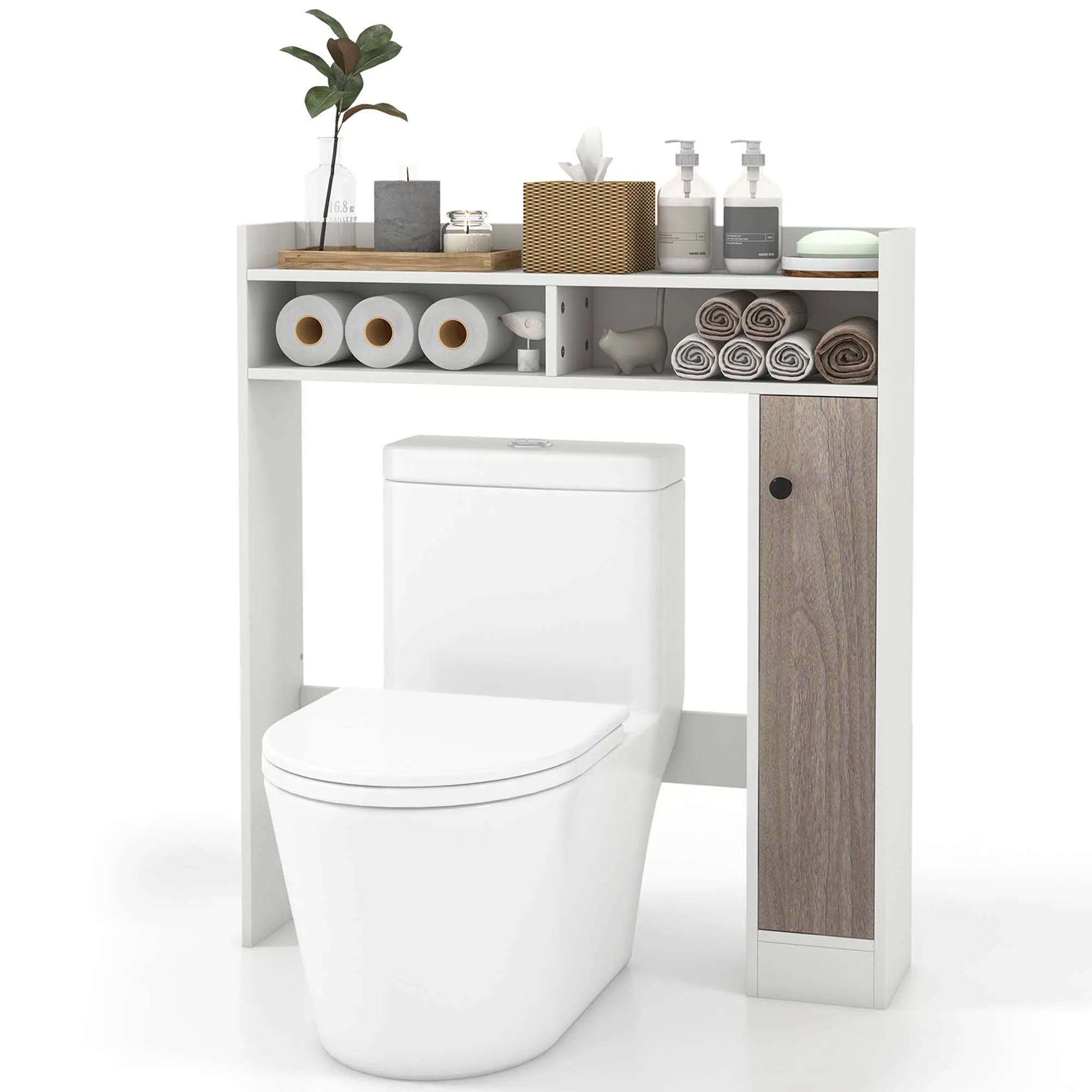 Costway Over the Toilet Bathroom Cabinet Floor Storage Organizer with Adjustable Shelves White