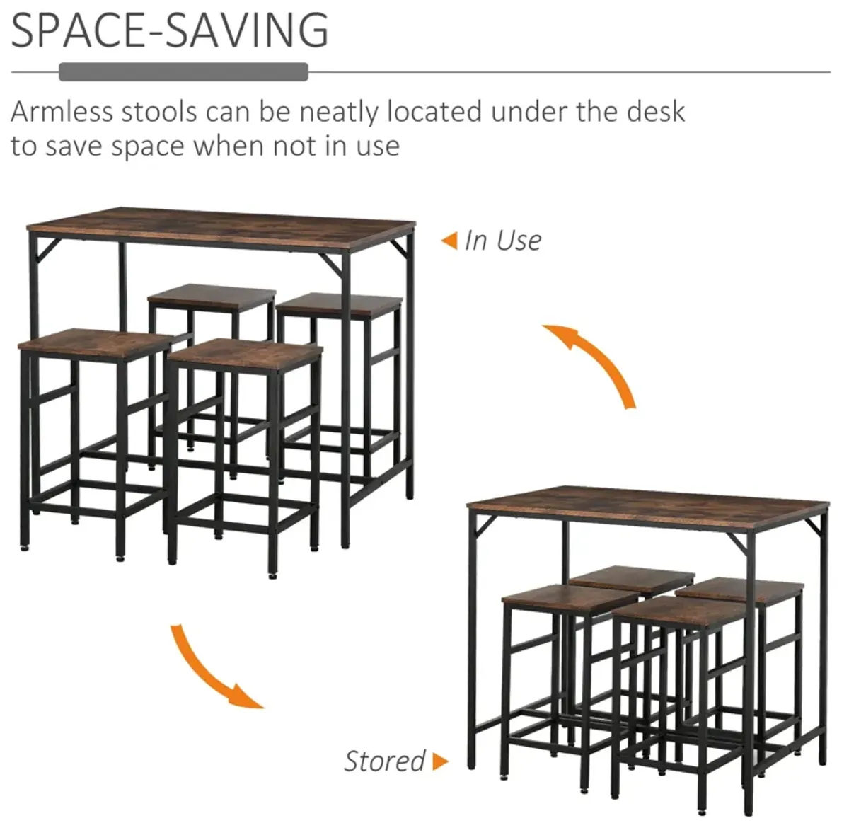 Rustic Dining Set: Industrial 5-Piece Bar Table and Stools