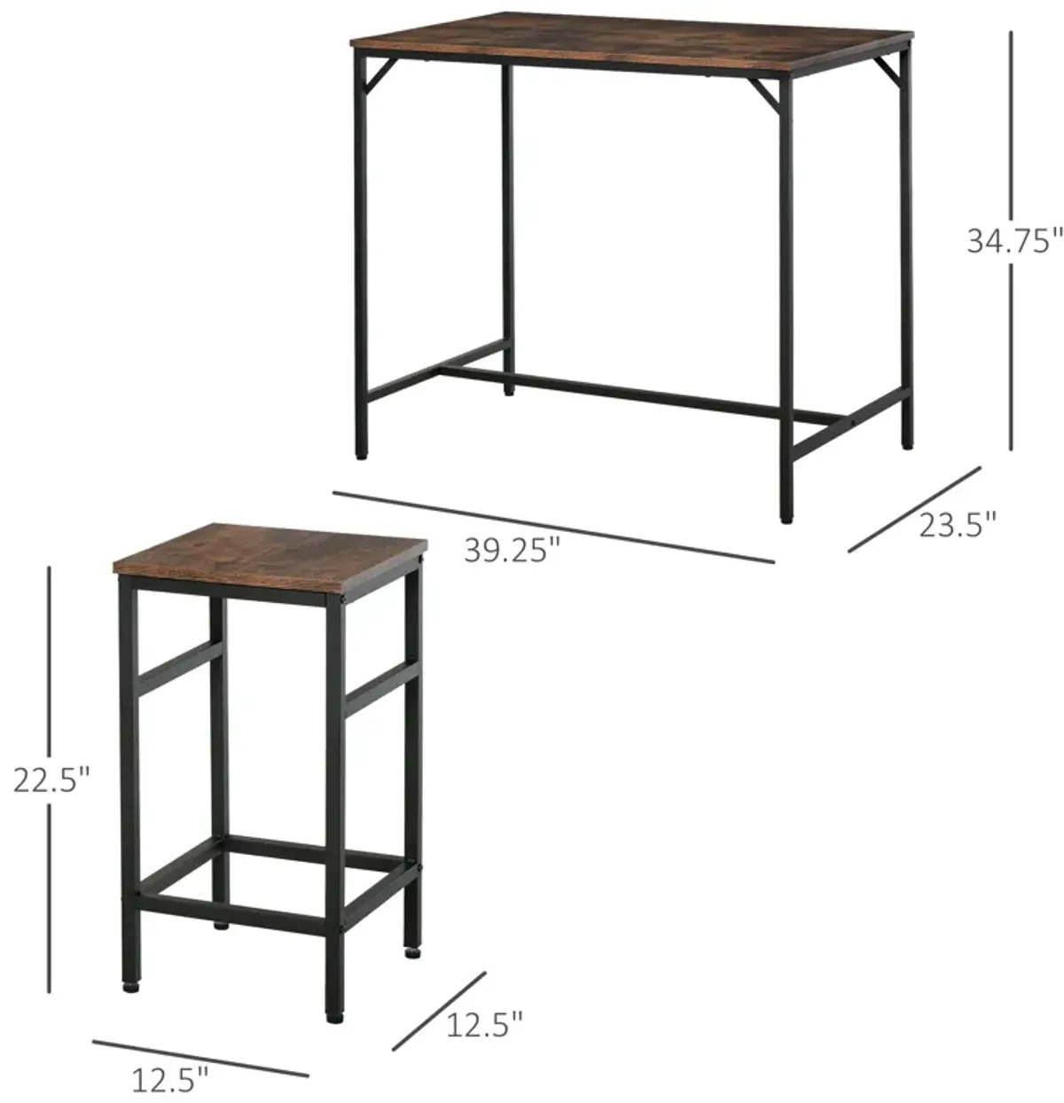 Rustic Dining Set: Industrial 5-Piece Bar Table and Stools