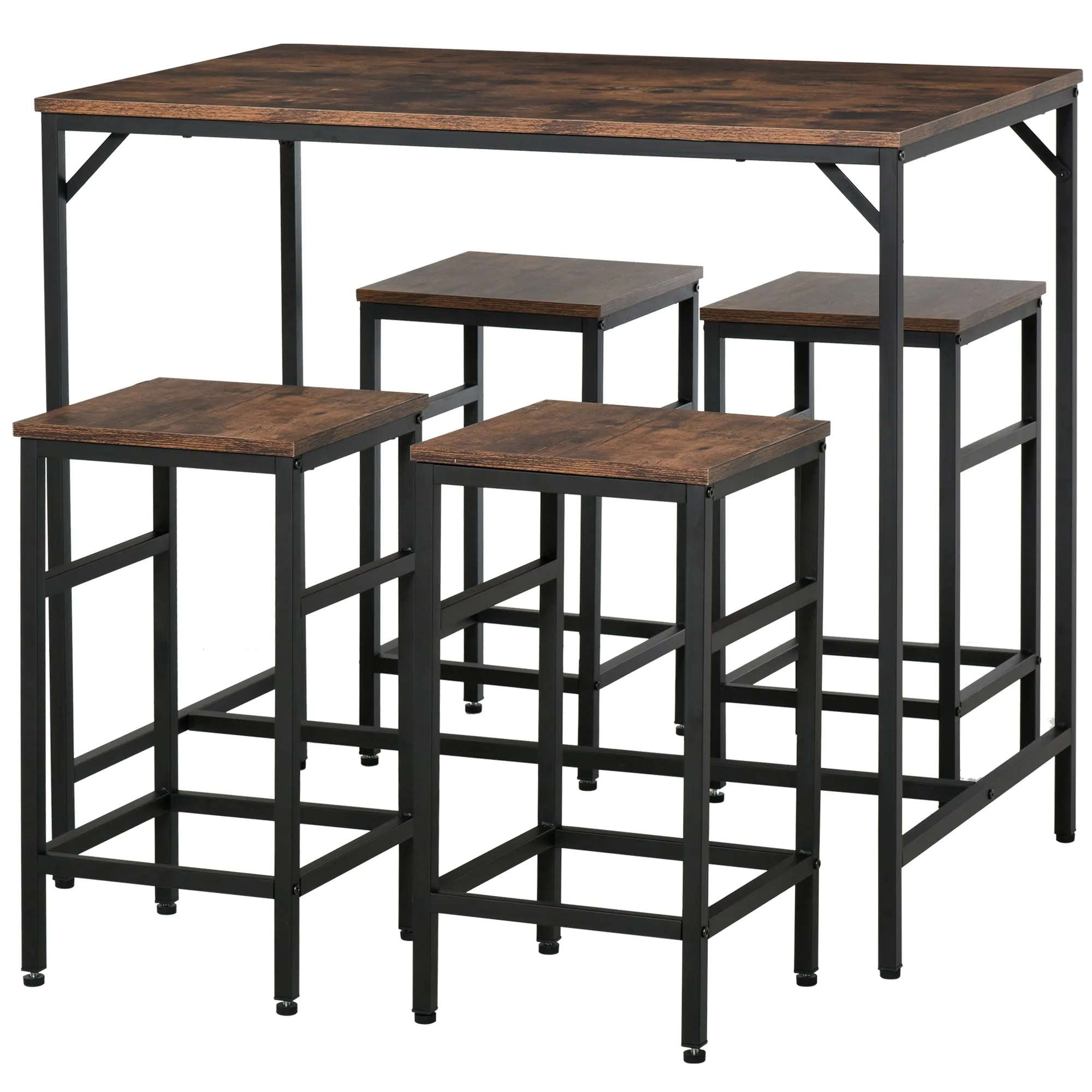 Rustic Dining Set: Industrial 5-Piece Bar Table and Stools