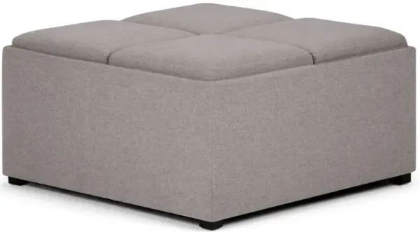 Simpli Home Avalon Square Coffee Table Storage Ottoman In Cloud Grey Linen Look Fabric