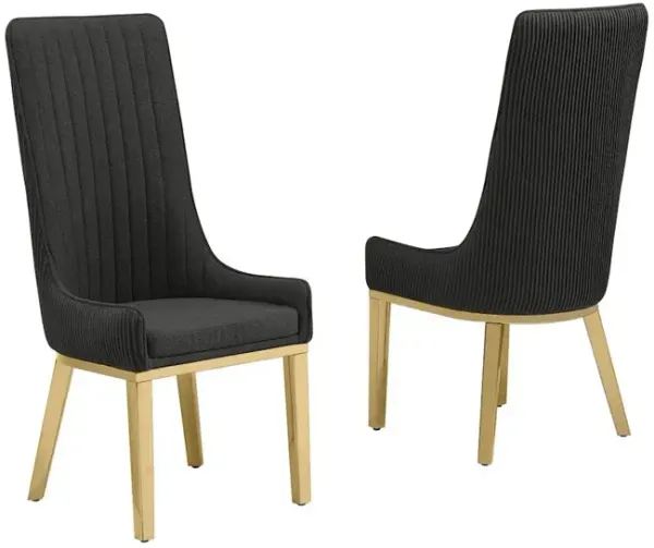 Best Quality Furniture Black, Teddy Fabric, Pleated Back Side Chair With Gold Base, Set Of Two