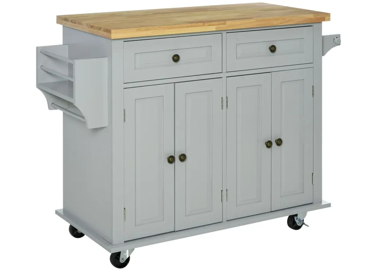 Rolling Kitchen Microwave Island with Flexible Storage Shelf Unit and Drawers